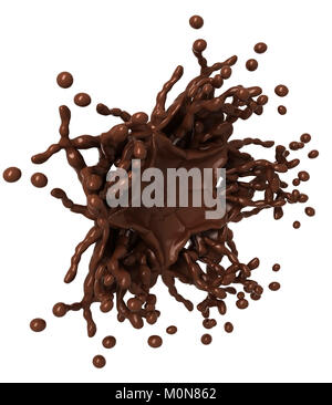 Hot chocolate Splashes: Liquid shape with drops isolated over white Stock Photo