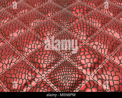 Red stitched Alligator skin with rectangles. Useful as background Stock Photo