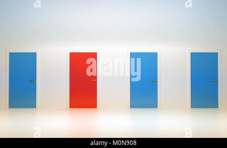 Right way: four conceptual doors in abstract room Stock Photo