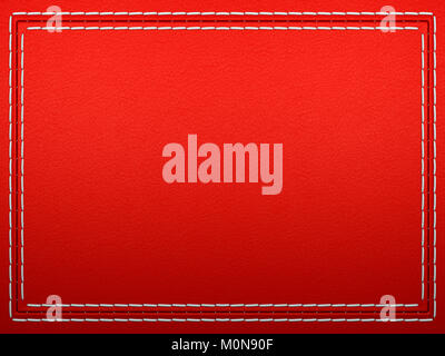 Stitched frame on Red leather background. Large resolution Stock Photo