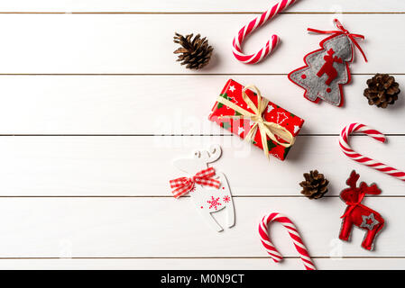 Christmas decorations over wooden table Stock Photo