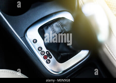 Automatic transmission stick in a car Stock Photo