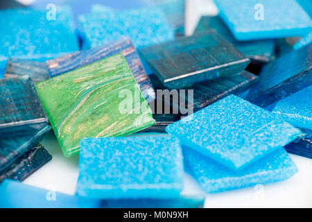 Close up on blue glass mosaic tiles Stock Photo