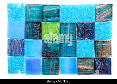 Colorful glass mosaic tiles aligned on white background Stock Photo