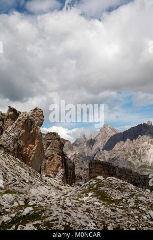 View across Parco Naturale Puez Geisler to Piz Duleda and Gruppo Del Odle and Gruppo Puez from near Forc de Crespeina the Dolomites near Selva Italy Stock Photo