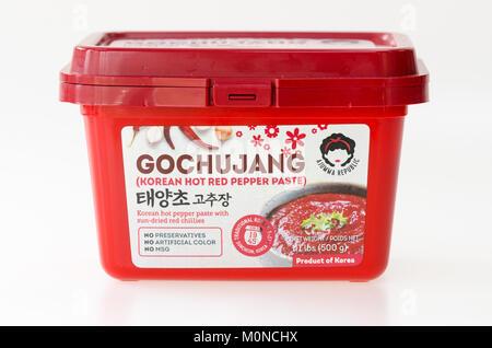 Pot of Gochujan Korean hot red pepper paste for cooking Korean food Stock Photo