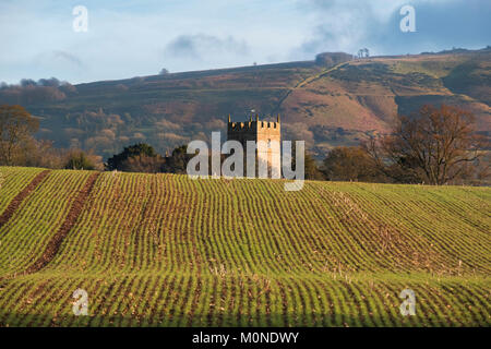 Holdgate Church beneath Brown Clee Hill in Shropshire, England, UK Stock Photo