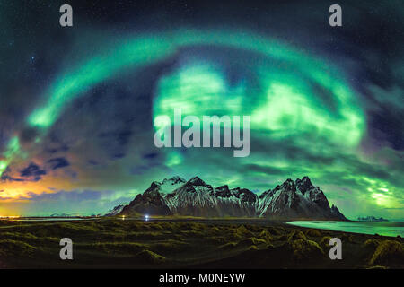 Aurora over Stokksnes, Iceland Stock Photo