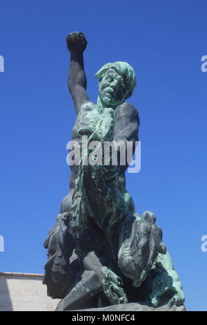 Statue of St George slaying the dragon, at the base of the Liberty Monument, Citadel, Gellert Hill, Budapest, Hungary Stock Photo