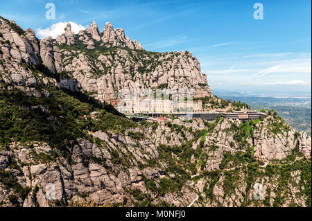 Santa Maria de Montserrat abbey in Montserrat mountains near Barcelona, Spain Stock Photo