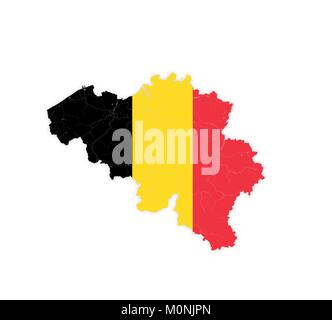 Map of Belgium with rivers and lakes in colors of the national flag. Please look at my other images of cartographic series - they are all very detaile Stock Vector