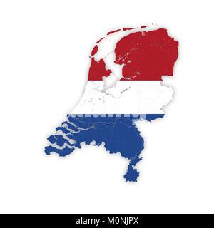 Map of Netherlands with rivers and lakes in colors of the national flags. Please look at my other images of cartographic series - they are all very de Stock Vector