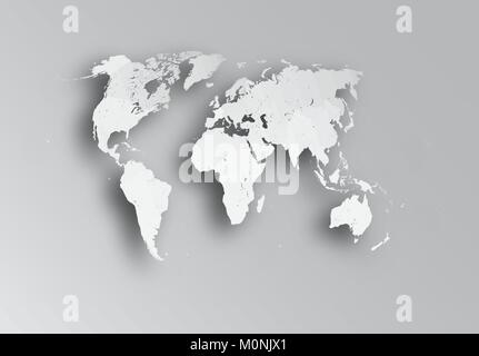 Very detailed political map of the world with paper cut effect. Map consists of separate objects - countries. Each country can be processed separately Stock Vector