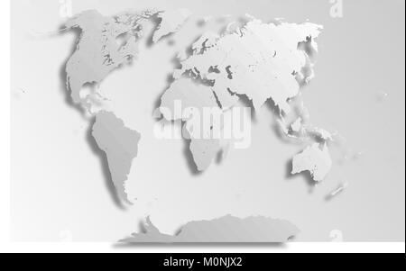 Very detailed political map of the world with paper cut effect. Map consists of separate objects - countries. Each country can be processed separately Stock Vector