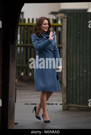 23rd January 2018 London UK  Britain's Catherine, The Duchess of Cambridge, launches a new mental health project for young children, in the latest initiative from the Heads Together campaign. The Duchess visits Roe Green Junior School, Brent, on Tuesday 23rd January, where she met with pupils and teachers, and took part in a lesson designed to help support children's mental health and well-being. Stock Photo