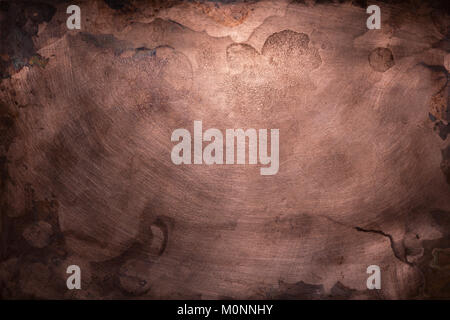 Aged copper plate texture, old worn metal background. Stock Photo