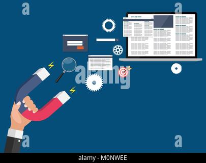 SEO Search Engine Optimazation Vector illustration. Flat computing background Stock Vector