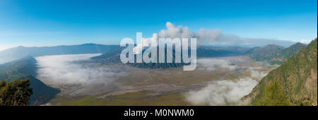 View of volcanoes,smoking volcano Gunung Bromo,Batok,Kursi,Gunung Semeru,Bromo-Tengger-Semeru National Park,Java Stock Photo