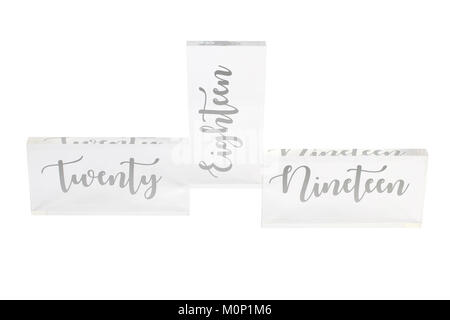 Acrylic Block Table Numbers on Plain Background Stock Photo