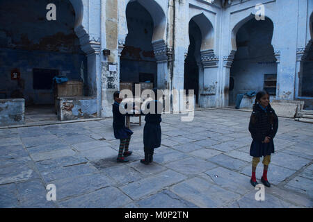 Dancing in blue, Bundi, Rajasthan, India Stock Photo