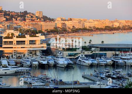 France,Alpes Maritimes,Cannes,Old Port,Palais des Festivals,Boulevard de La Croisette in the background Stock Photo