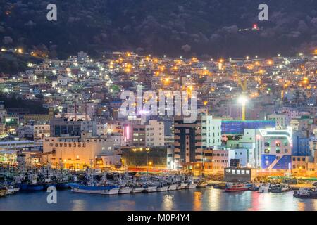 South Korea,South Gyeongsang province,Busan,Seo-gu district at dusk Stock Photo