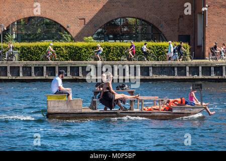 Denmark,Zealand,Copenhagen,Inderhavnen Canal,original boat Stock Photo