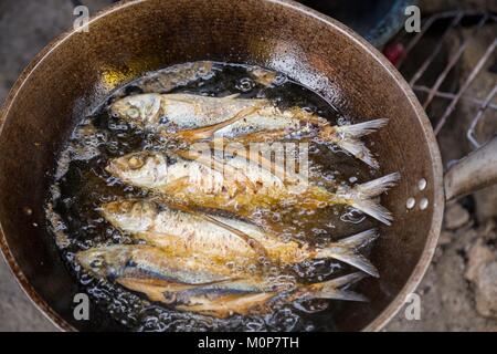 Philippines,Palawan,Roxas,Johnson Island,fishes being fried Stock Photo