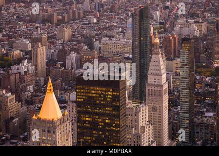 United States,New York,New York City,Mid-Town Manhattan,elevated view of Mid-Town Manhattan,dusk
