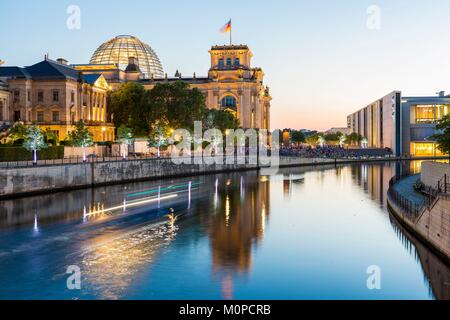 Germany,Berlin,East Berlin,the Reichstag,and the Paul Lobe building by the architect Stephan Braunfels on the river Spree,seat of the German parliament Stock Photo