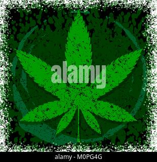 Cannabis or marijuana green vector leaf. Grunge style design for logo, icon, illustration. Stock Vector