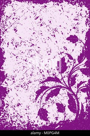 Floral grunge vector background in violet tones for your design Stock Vector