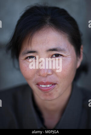 Portrait of a North Korean woman, North Hamgyong Province, Jung Pyong Ri, North Korea Stock Photo