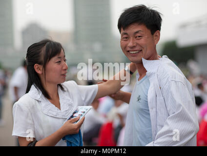 North Korean students before a mass dance performance on september 9 day of the foundation of the republic, Pyongan Province, Pyongyang, North Korea Stock Photo