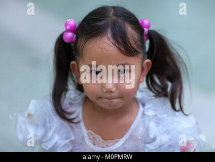 Portrait of a North Korean girl with plaits, Pyongan Province, Pyongyang, North Korea Stock Photo