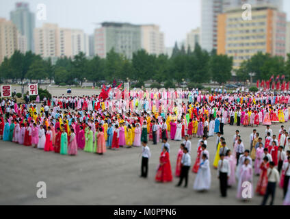 North Korean students before a mass dance performance on september 9 day of the foundation of the republic, Pyongan Province, Pyongyang, North Korea Stock Photo