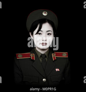 North Korean guide from the victorious fatherland liberation war museum called miss Kim, Pyongan Province, Pyongyang, North Korea Stock Photo