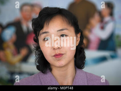 Portrait of a North Korean woman, Pyongan Province, Pyongyang, North Korea Stock Photo