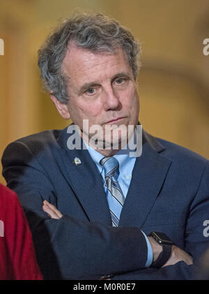 United States Senator Sherrod Brown (Democrat of Ohio) listens to remarks following the Democratic Party policy luncheon in the US Capitol in Washington, DC on Tuesday, January 23, 2018. Credit: Ron Sachs/CNP /MediaPunch Stock Photo