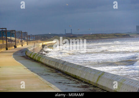 Saltcoats, Scotland, UK. 24th January  2018. UK Weather: Strong winds hit Ayrshire coast causing waves to crash against the sea wall. Storm Georgina is the seventh named storm of the season and is forecast to bring high wind and rain sweeping easterly across Britain.  Credit: Skully/Alamy Live News Stock Photo