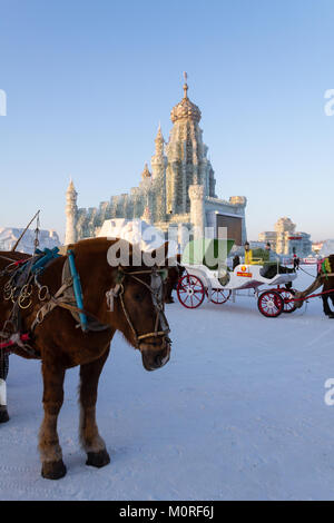 February 2013 - Harbin, China - Ice buildings in the International Ice and Snow Festival Stock Photo