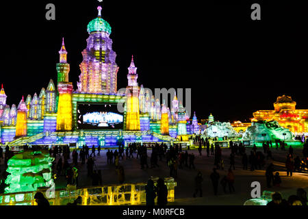 February 2013 - Harbin, China - Ice buildings in the International Ice and Snow Festival Stock Photo