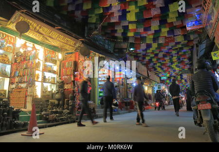 People visit Thamel shopping street in Kathmandu Nepal. Stock Photo