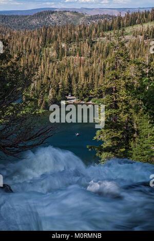Twin Falls overlooking Mammoth Mountain Lakes Basin, Inyo National Forest, California, USA Stock Photo