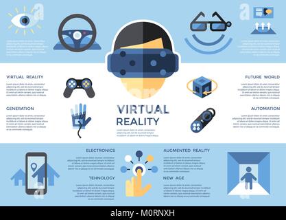 Digital vector virtual augmented reality concept set collection objects color simple flat icon, next generation gaming Stock Vector