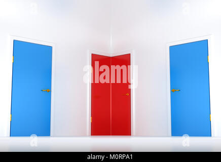 Right choice: conceptual corner door in abstract room Stock Photo