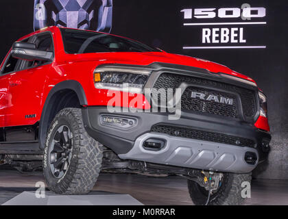 DETROIT, MI/USA - JANUARY 15, 2018: A A 2019 Dodge Ram Rebel 1500 truck at the North American International Auto Show (NAIAS). Stock Photo