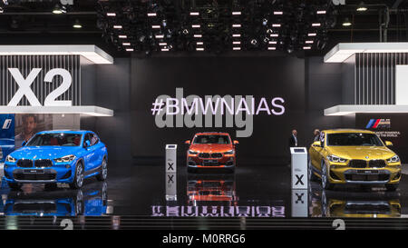 DETROIT, MI/USA - JANUARY 17, 2018: Three BMW X2 cars at the North American International Auto Show (NAIAS). Stock Photo