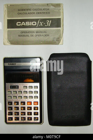 The Casio fx-31 is a vintage scientific calculator released by Casio. Known for its functionality and design, it was widely used in education and technical fields. Stock Photo