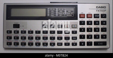 Image of the Casio FX-700P, a vintage scientific calculator from the 1980s, showcasing its design and functionality. Stock Photo